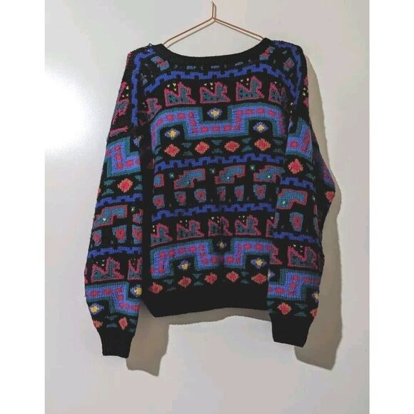 Vintage LL Bean Womens Medium 100% Pure Wool Geometric Aztec Cardigan Sweater - Picture 8 of 10